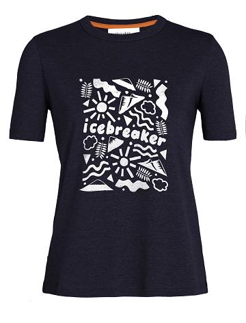 Midnight Navy Icebreaker Tencel Cotton Short Sleeve Origins Women's T Shirts | AU 1594ILHS